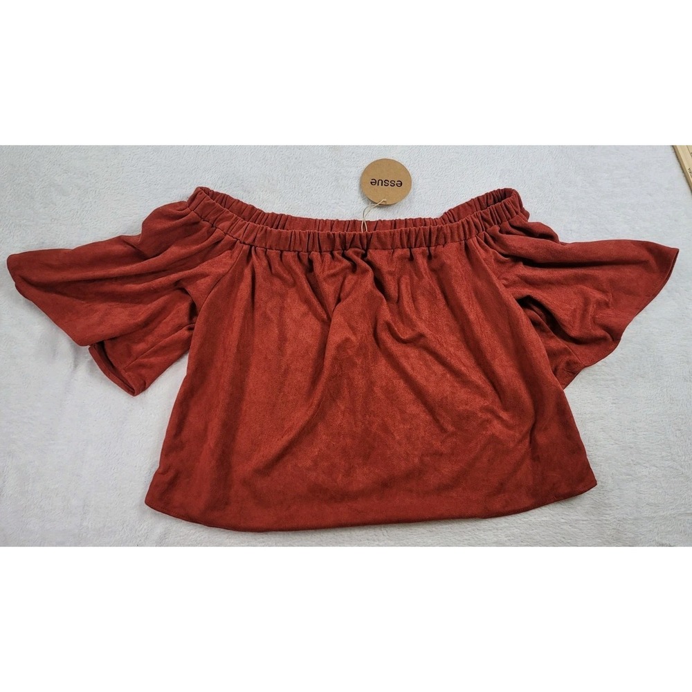 Women's Rust Orange Suede Like Blouse Square Neck Size Small Festival Flowy